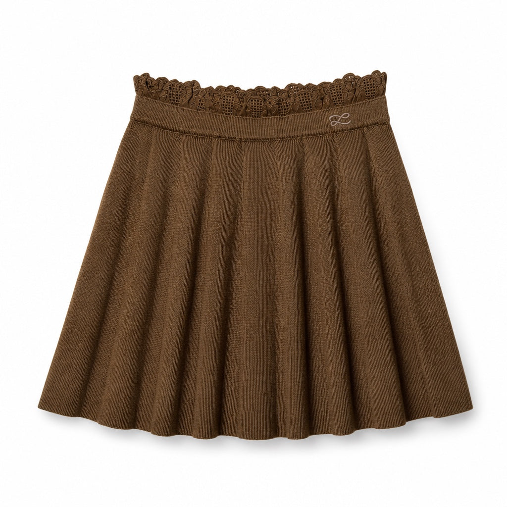 L by Ladida Brown Knit Eyelet Trim Skirt
