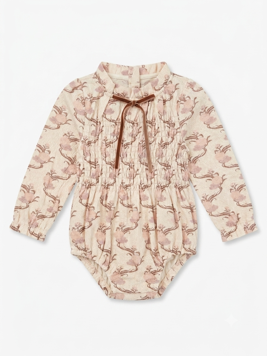 1984 Japanese Blossom Smocked Onesie