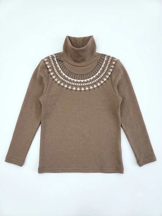 1984 Brown Fair Isle Printed Turtleneck