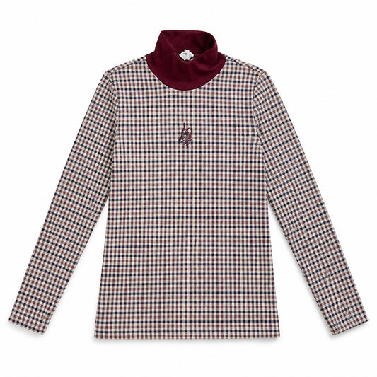 1984 Wine Plaid Printed Turtleneck