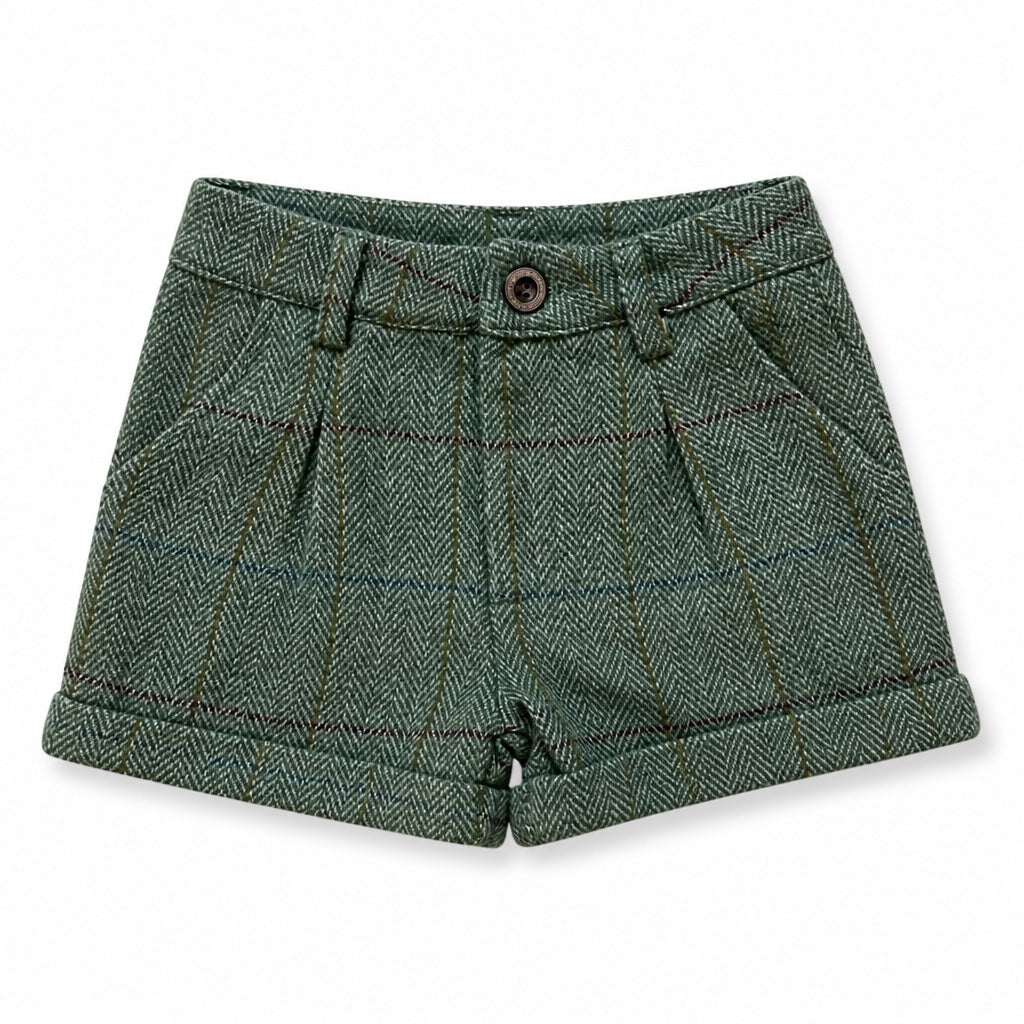 1984 Olive Plaid Wool Pleat Short