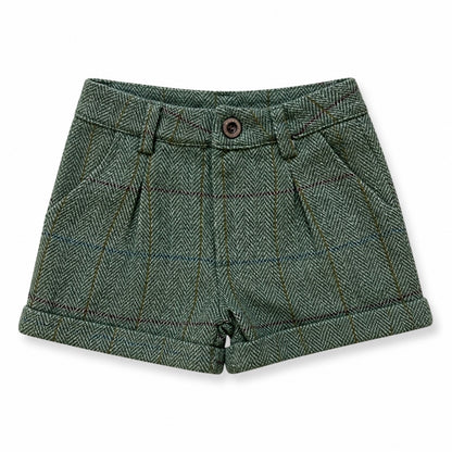 1984 Olive Plaid Wool Pleat Short