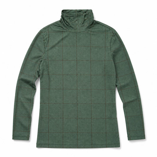 1984 Olive Plaid Printed Turtleneck