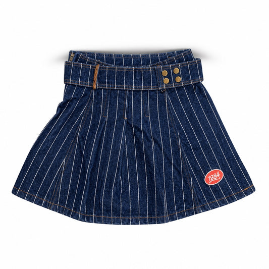 1984 Striped Denim Pleated Skirt