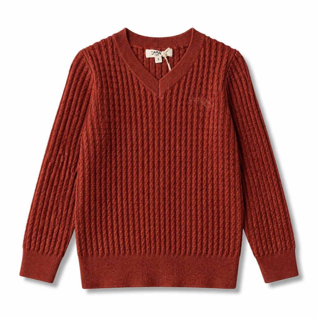 Arza Rust Cable V Neck Sweater