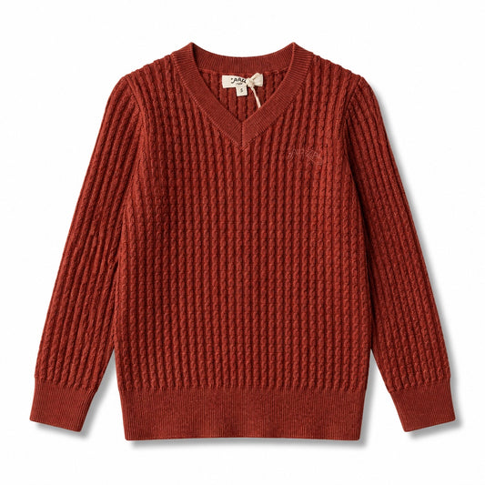 Arza Rust Cable V Neck Sweater