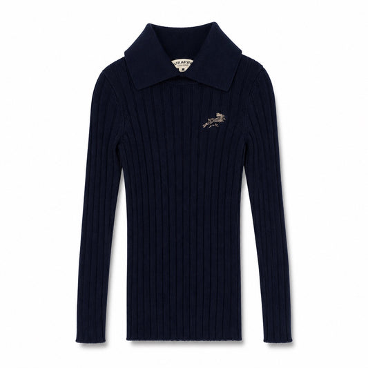 Arza Navy Ribbed Turtleneck Polo