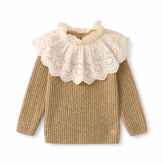 L by Ladida Taupe Knit Eyelet Sweater