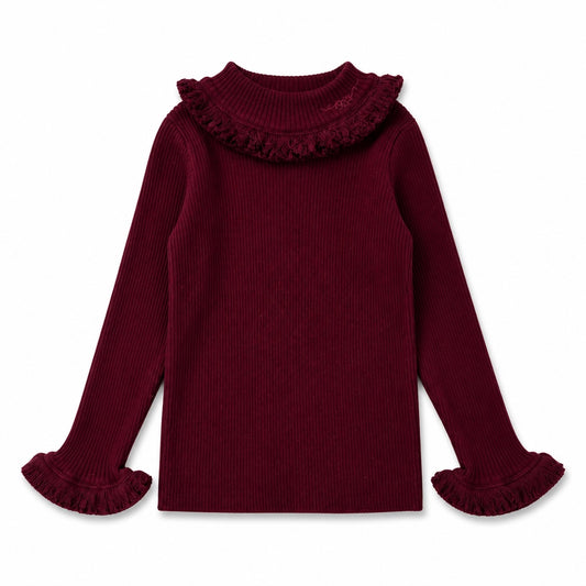 1984 Wine Knit Fringe Turtleneck