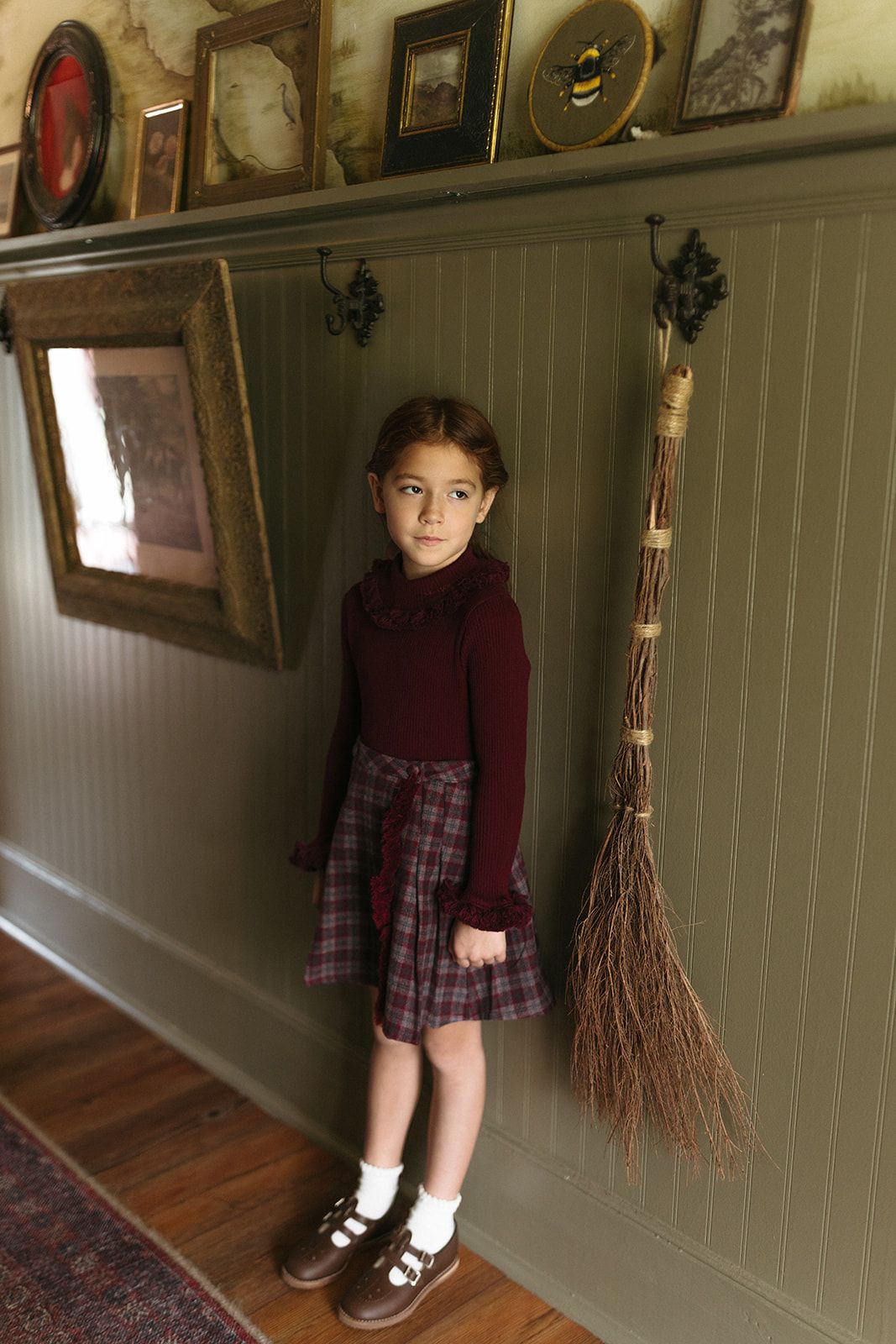 1984 Wine Plaid Wool Fringe Skirt