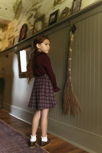 1984 Wine Plaid Wool Fringe Skirt