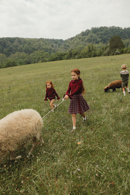 1984 Wine Plaid Wool Fringe Skirt